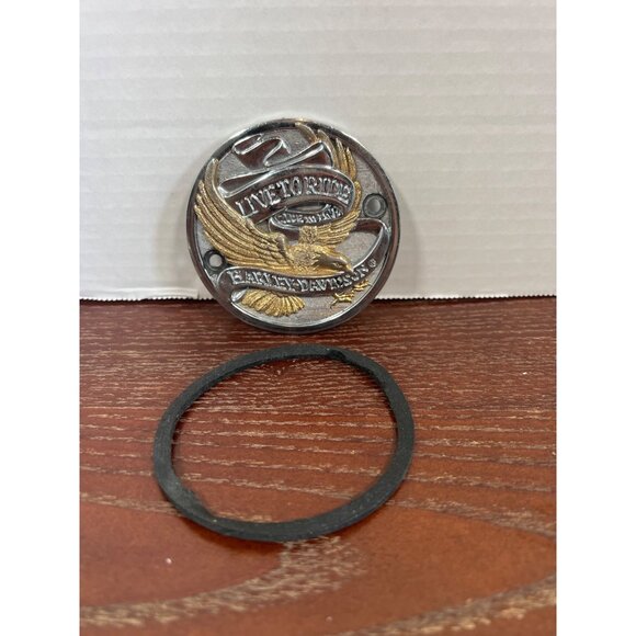 Harley-Davidson Chrome & Gold "Live To Ride" Eagle Derby Cover E3 - Picture 1 of 3